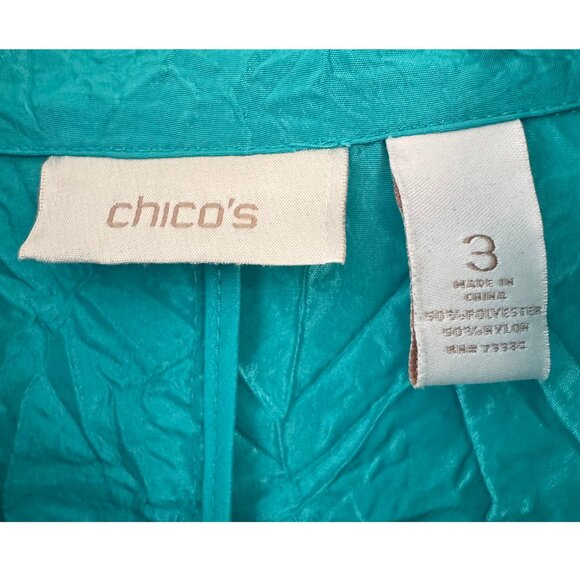 Chico's Aqua Teal Blue 3/4 Sleeve Nylon Blazer Jacket Women's Size 3 - Picture 7 of 8
